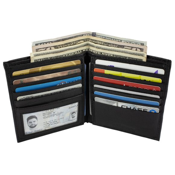 Men Lambskin Leather Long Wallet with Multi Card Holder, Black - Picture 4 of 10